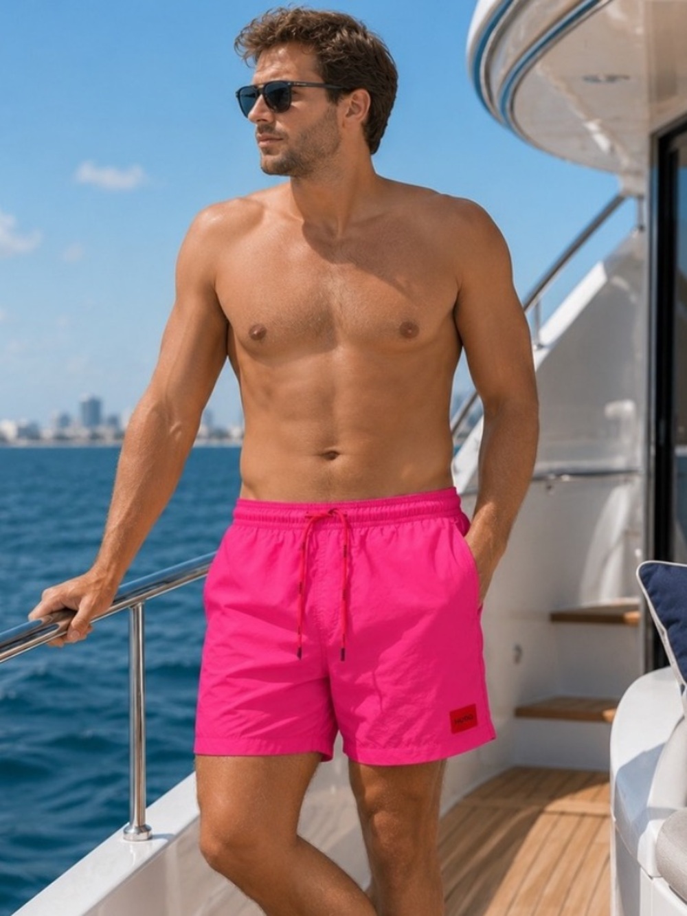 HUGO Neon Pink Dominica Swim Trunks Men’s Sz XXL RUN SMALL Shorts Beachwear NWT